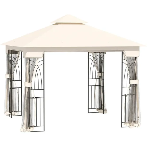 "Gartenpavillon mit Doppeldach und Eckbrettern, cremeweiß, 3 x 3 m image"