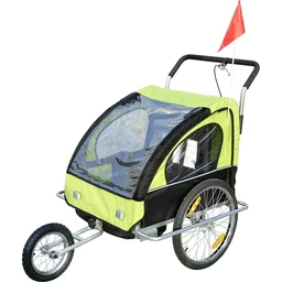 2 in1 Jogger Kinderanhänger Fahrradanhänger Grün-schwarz