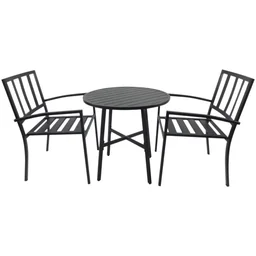 3-teilige Essgruppe Sitzgruppe Esstisch-Set rund Tisch Metall Schwarz mit 1 Tisc