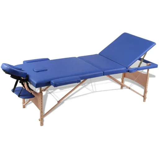 "Klappbare Massageliege 3 Zonen mit Holzrahmen (blau) image"