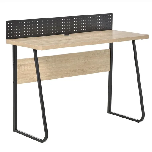 "Schreibtisch Bürotisch Computertisch mit Stecktafel Kabelmanagement-Loch für Zettel Pendant Spanplatte Metall Naturholz+ image"