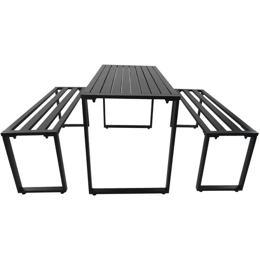 "Bierzeltgarnitur Festgarnitur 3 tlg, Sitzgruppe 1 x Tisch 2 x Sitzbank Metall Schwarz 110 x 55 x 70 cm image"