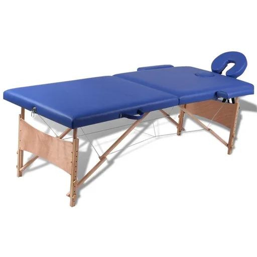"Klappbare Massageliege 2 Zonen mit Holzrahmen (blau) image"