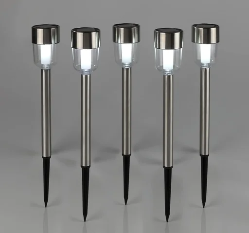 "5er Set Edelstahl Solar-Leuchten mit satinierter Glasoptik image"