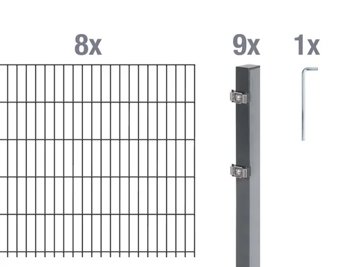 "Doppelstabmattenzaun Komplettset, anthrazit, Höhe 160 cm, Länge 16 m image"