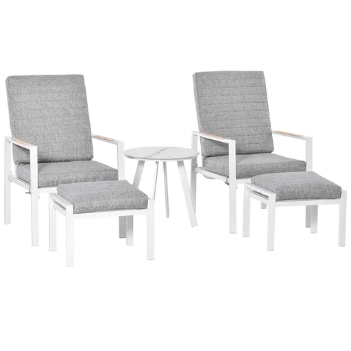 "5-teiliges Gartenmöbel Set mit Rückenkissen Sitzkissen Balkonmöbel mit 3-stufig verstellbare Rücklehne Hartglas Aluminiu image"