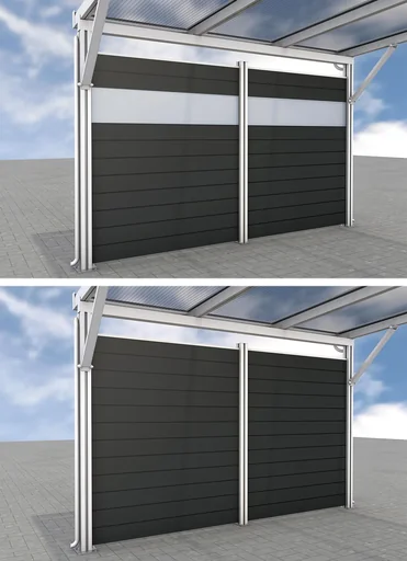 Seitenwand für Carports, weiß, 5,82 x 1,86 m, WPC Dielen dunkelgrau / PC Paneele klar