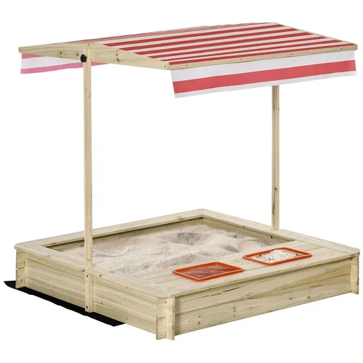 "Sandkasten Holz Bodenloses Design mit absenkbarem und schwenkbarem Dach für 3-8 Jahre Kinder Natur 118 x 118 x 118 cm image"