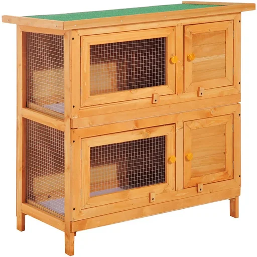 "Zwergkaninchenstall doppelstöckig Kaninchenkäfig Kleintierstall Tierstall Outdoor Holz Gelb 90 x 45 x 90 cm image"