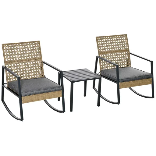 "Rattan-Schaukelstuhl 3 teilige Bistroset 2 Stühle 1 Tisch mit Kissen Stahl für Gärten Terrassen Außenbereich Terrassenmö image"