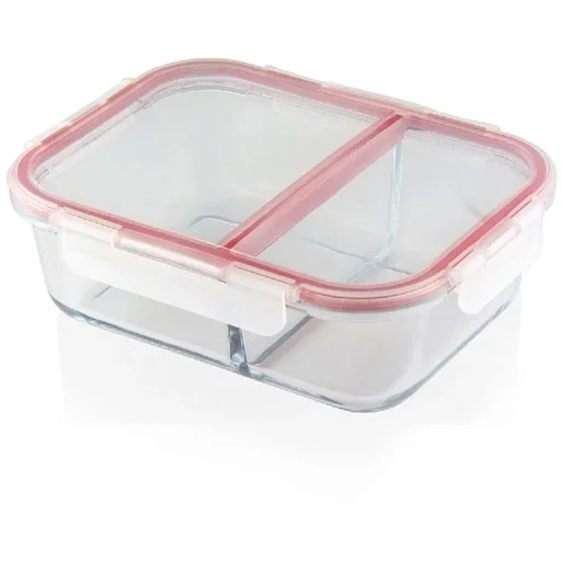 "Mehrzer - Frischhaltebox und Auflaufform - 1300ml - rechteckig - mit Trennwand - Bake-and-Lock - Rot image"