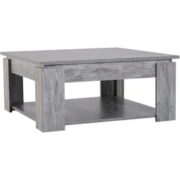 Couchtisch, Beistelltisch aus Kiefernholz mit Ablage, Shabby-Stil, 80 x 80 cm