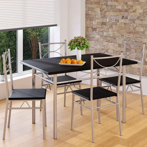 "5-tlg. Möbelset - Esstisch + 4 Stühle - schwarz - 110 x 70 x 76 cm image"