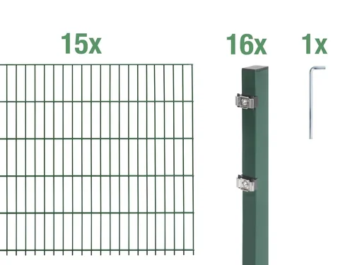 "Doppelstabmattenzaun Komplettset, grün, Höhe 160 cm, Länge 30 m image"