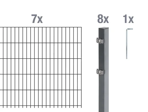 "Doppelstabmattenzaun Komplettset, anthrazit, Höhe 120 cm, Länge 14 m image"