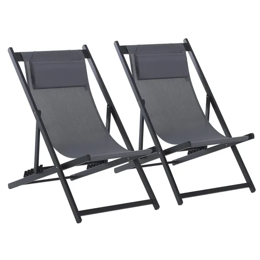 "2er-Set Gartenklappstühle Campingstuhl Alu Grau image"
