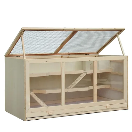 "Hamsterkäfig Nagerkäfig Mäusekäfig Mit Treppen Nagervilla Dreistöckig Massivholz PVC Natur 115 x 57 x 55 cm image"