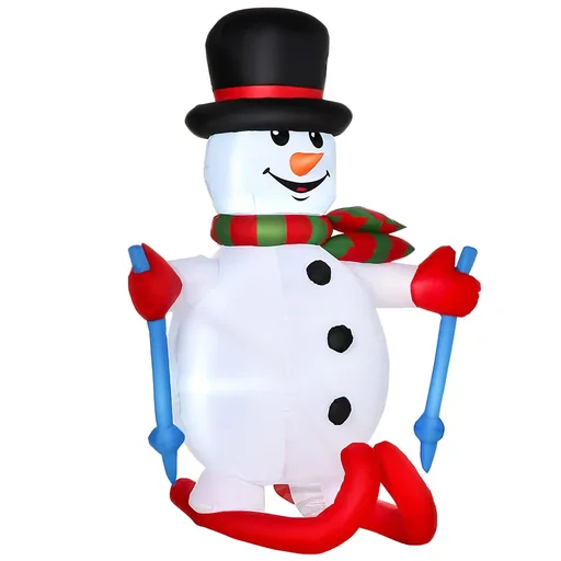 "Aufblasbarer Skischneemann mit LED-Lichtern, Rasendekoration, Weihnachten, IP44, Weiß, 90 x 60 x 180 image"