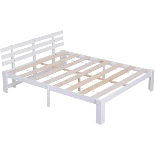 "Bett Holzbett Bettgestell Doppelbett Kiefer massiv inkl. Lattenrost einfache Montage mit Stauraum Weiß 214 x 165 x 82 cm image"