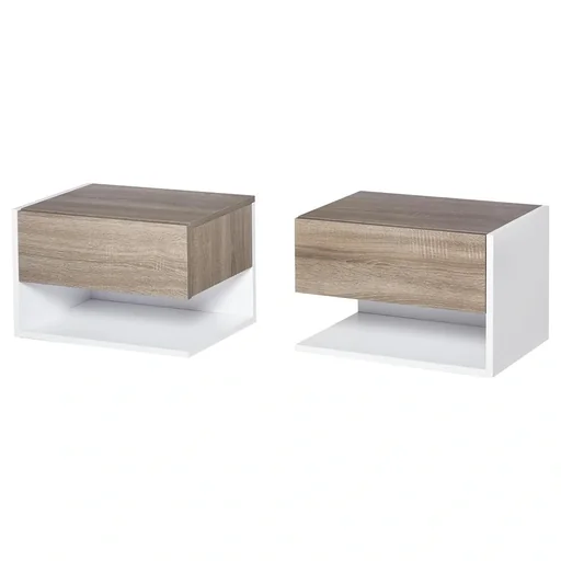 "2 tlg. Wandnachttische Nachttisch Wandschrank mit Schublade, Schlafzimmer Nachtkommode, Beistelltisch, Spanplatte, Eiche image"