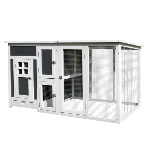 "Hühnerstall Hühnerhaus Geeignet für 2-4 Hühner, mit Nistkasten Eierkiste mit 2 Fächern, Tanne, Grau+Weiß, 160 x 75 x 80 image"
