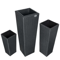 Blumentöpfe Polyrotan 3er-Set schwarz