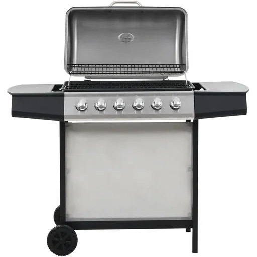 "Gasgrill mit 6 Kochstellen aus Edelstahl silber image"