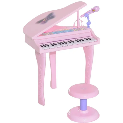 "Kinderklavier Musikinstrument MP3 USB inkl. Hocker 37 Tasten rosa image"