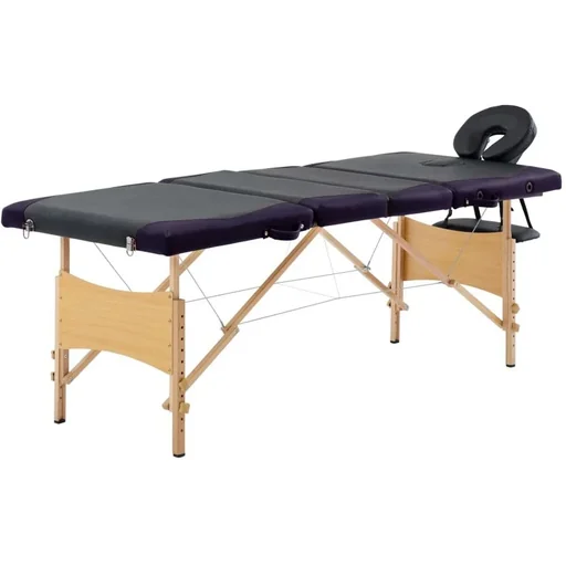 "Klappbarer Massagetisch 4 Zonen Holz schwarz und lila image"
