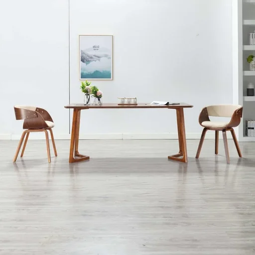 "Esszimmerstuhl gebogenes Holz und Kunstleder creme image"