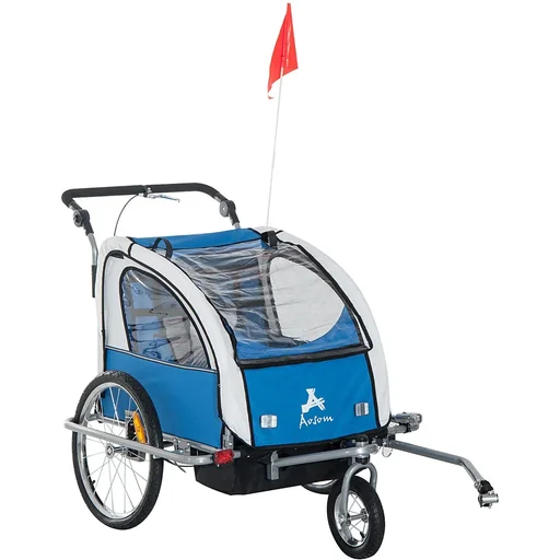 "Kinderanhänger 2 in 1 Fahrradanhänger Jogger 360° Drehbar Blau-Grau image"