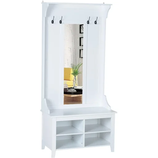 "Flurgaderobe 3-in-1 Wandgarderobe mit Schuhschrank 4 Haken Weiß 80 x 40 x 170 cm image"