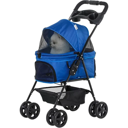 "Hundebuggy mit Klappfunktion Hundewagen Buggy für Hunde und Katzen Haustierwagen Katzenbuggy Oxford Blau 67 x 45 x 96 cm image"