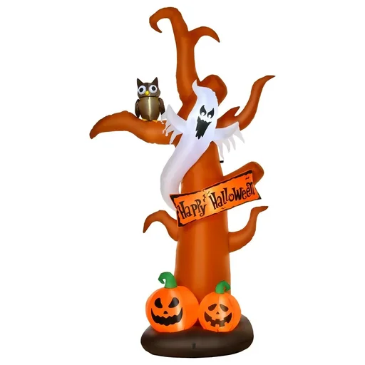 "Aufblasbarer Halloween Baum Kürbis Deko Figur Luftfigur mit LED Beleuchtung Polyester Braun 156 x 107 x 274 cm image"