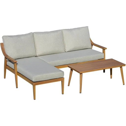 "3-teiliges Gartenmöbel-Set mit Chaiselongue und Beistelltisch khaki image"