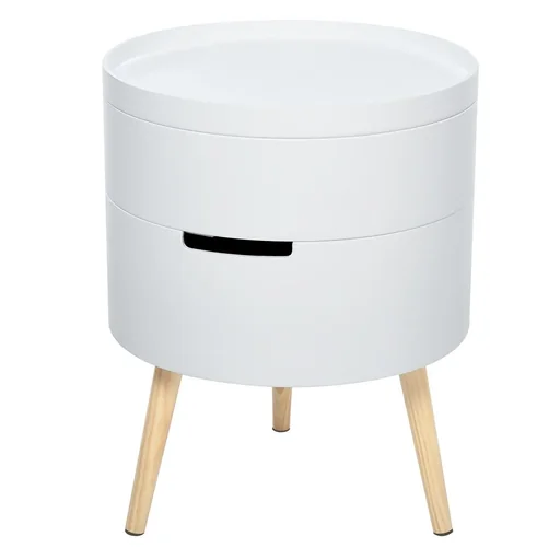 "Nachttisch rund Beistelltisch Sofatisch mit 2 Stauräume Couchtisch frei kombinierbar Wohnzimmer Holz Weiß Ø38 x 48,3 cm image"