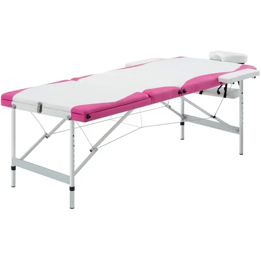 "Klappbarer Massagetisch mit 3 Zonen Aluminium weiß und rosa image"