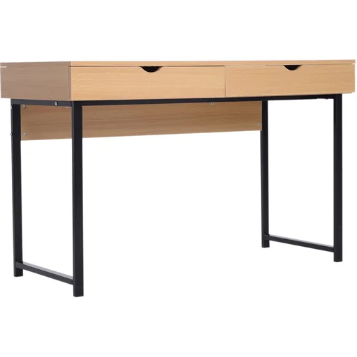 "Schreibtisch PC-Tisch Computertisch mit 2 Schubladen Holz + Metall Natur 120 x 52 x 76,2 cm image"