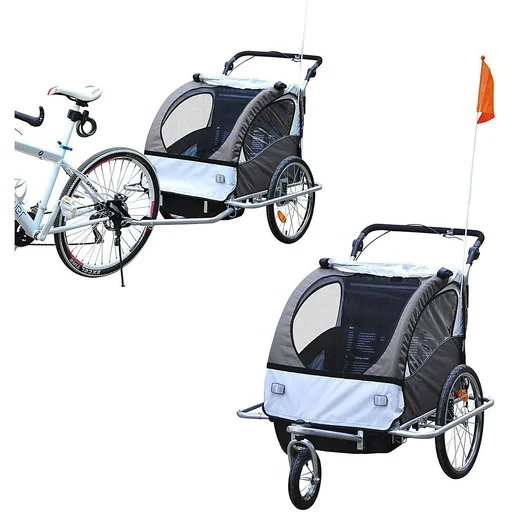 "Kinderanhänger 2 in 1 Fahrradanhänger Jogger 360° kaffebraun-weiß image"