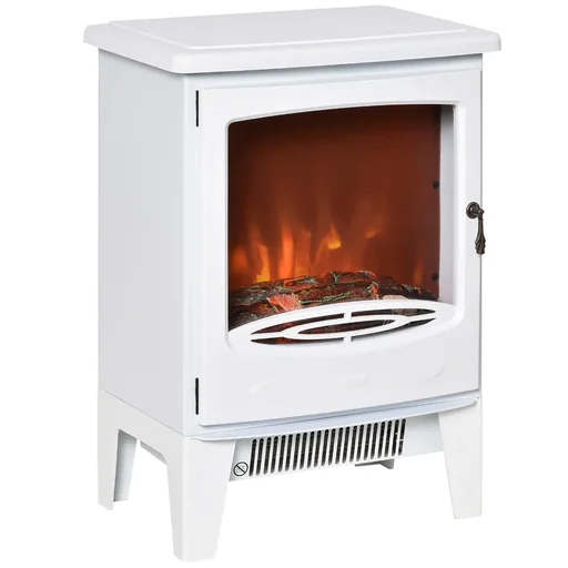"LED Elektrokamin Standkamin Kaminofen mit Flammeneffekt 900/1800W Metall ABS-Kunststoff Glas Weiß 39 x 26 x 54,8 cm image"