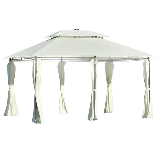 "Gartenpavillon 4 x 3m Pavillon Gartenzelt Festzelt Partyzelt mit LED Licht Stahl Polyester Cremeweiß image"
