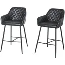 Barhocker 2er-Set mit Fußstütze und Rückenlehne Schwarz