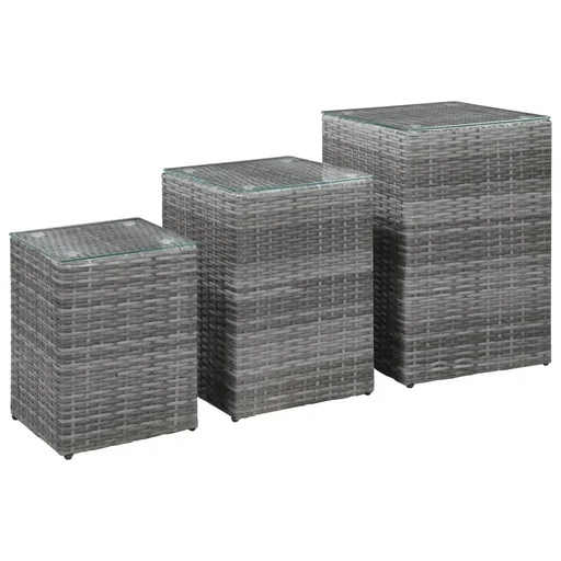 "Beistelltisch 3-teilig mit Glasplatte Poly-Rattan grau image"