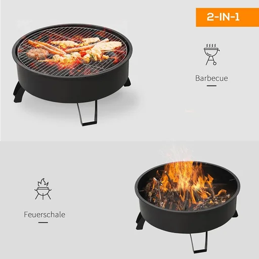 "2-in-1 Feuerschale mit Grillrost schwarz image"
