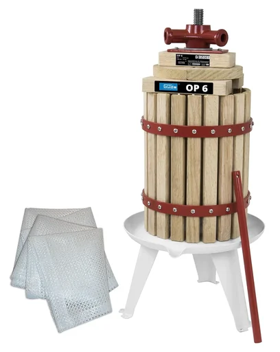 Set Obstpresse OP 6 mit 6 Liter Presskorb, mechanischer Antrieb und 2 Presstücher