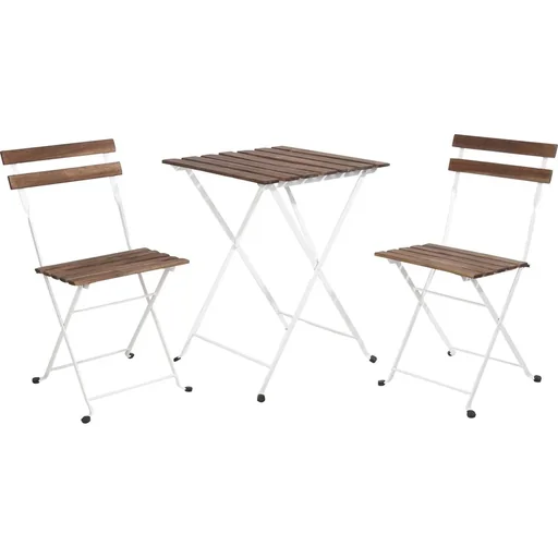 "Pro Garden 3-teiliges Bistro-Set - 71x55x54 cm - Braunes Holz/weißes Metall image"