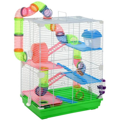 "Hamsterkäfig mit Zubehör Nagerkäfig Mäusekäfig Hamster Rohrsystem,Metall, Grün+ Weiß, 46 x 30 x 58 cm image"
