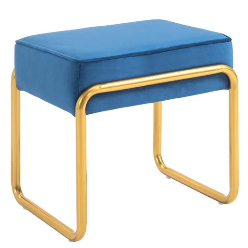"Fußhocker Polsterhocker mit Goldsockel für Wohnzimmer Schlafzimmer Fußauflage Samt-Touch modern Schaumstoff Stahl Blau+G image"