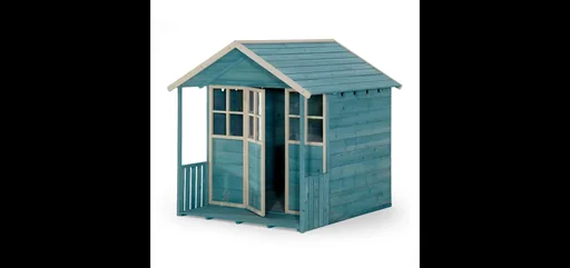 "Holz Spielhaus Deckhouse, Outdoor-Spielhaus für Kinder aus Holz, Veranda, Spitzdach, türkis image"