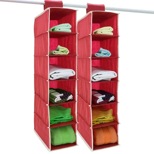 "2x Garderobenbügel mit 6 Fächern in Rot/Weiß image"